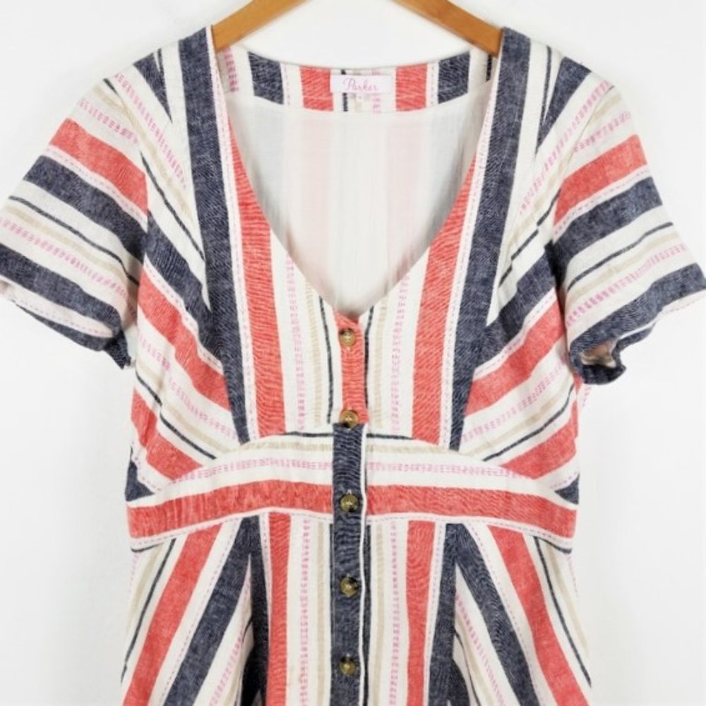 Parker Kacey Multicolor Striped Linen Blend Dress - Picture 8 of 13